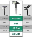 Airmee Solar Outdoor Lights for Outside, ‎30 LED Spotlights IP68 Waterproof, 3 Modes Solar Landscape Lights 40000H Lifespan, Auto On/Off Garden Lights for Yard/Pathway, Warm White 6 Pack