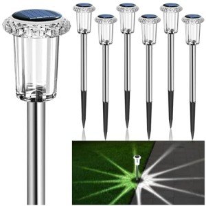 LIANGLOME Solar Lights Outdoor - IP65 Waterproof Solar Pathway Lights Stainless Steel Outdoor Solar Lights for Yard Patio Lawn Walkway and Landscape Cool White (6 Pack)