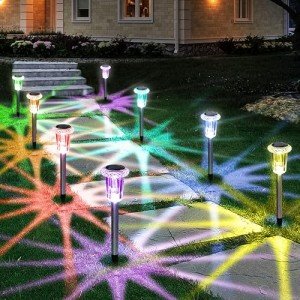 Eyrosa Solar Outdoor Lights, 10 Pack Solar Pathway Lights Outdoor Waterproof, Stainless Steel Solar Stake Lights for Garden Yard Path Walkway Driveway Patio Lawn Decor,Color Changing