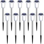 Gorrzai Solar Pathway Lights 10 Pack Solar Outdoor Lights, Led Waterproof Solar Powered Yard Walkway Lighting Stainless Steel Garden Stake for Path, Landscape, Lawn, Driveway, Backyard(Cold White)