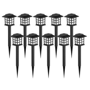 GIGALUMI LED Solar Walkway Lights, 10 Pack Waterproof Lights for Garden, Landscape, Path, Yard, Patio, Driveway - Maintain 10 Hours of Lighting