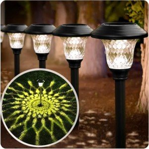 Beau Jardin 8 Pack Solar Pathway Lights Metal Solar Powered Outdoor Lights Waterproof Glass High Lumen for Garden Landscape Path Yard Walkway Patio Driveway Outside Colored Color Changing White Black