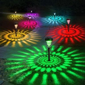 ROOR Solar Pathway Lights 8 Pack, Outdoor Solar Yard Lights, RGB Color Changing+Warm White, IP67 Waterproof LED Solar Lights for Garden Path Backyard Christmas Lawn Landscape Decorative
