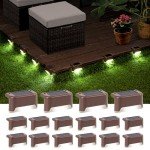 GIGALUMI Solar Deck Lights Outdoor, 16 Pack Waterproof LED Solar Lights for Stairs, Step, Fence, Railing, Yard and Patio (Cool White)