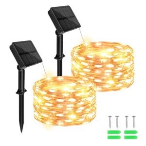 cshare Solar Fairy Lights Outdoor Waterproof,16.4ft 50LED Solar String Lights for Outside 8 Modes 2 Packs for Christmas Halloween Holiday Patio Backyard Garden Deorations Warm White