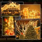2-Pack 200 LED Solar String Lights for Outside,Solar Fairy Lights for Outside Waterproof,Solar String Lights Outdoor with 8 Modes for Christmas Tree,Balcony, Party,Wedding Decorations (Warm White)