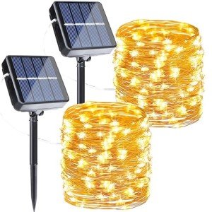 Joomer Solar Christmas Lights Outdoor, 2Pack Total 80FT 240LED 8 Modes Solar Fairy Lights, Waterproof String Lights for Christmas Decoration (Warm White)