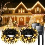 Solar String Lights for Outside, 2 Pack 100 Led Solar Christmas Lights Outdoor Waterproof 100ft Solar Fairy Lights 8 Lighting Mode Solar String Lights Idea for Garden,Courtyards,Trees(Warm White)