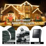 Solar String Lights for Outside, 2 Pack 100 Led Solar Christmas Lights Outdoor Waterproof 100ft Solar Fairy Lights 8 Lighting Mode Solar String Lights Idea for Garden,Courtyards,Trees(Warm White)