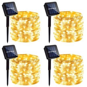 4 Pack Solar Fairy Lights 131.2Ft 400 LED, Outdoor Twinkle Lights with 8 Modes, Waterproof Silver Wire String Lights for Garden Patio Party Weding Decorations (Warm White)