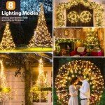kolpop Solar Fairy Lights for Outside Waterproof, 3 Pack 96FT 240LED Solar Powered String Light Outdoor, 8 Modes Copper Wire Solar Twinkle Lighting for Tree Garden Yard Christmas(Warm White)
