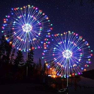 JJGoo Solar Garden Lights Solar Firework Lights, 2 Pack 120 LEDs 2 Lighting Modes Waterproof Solar String Light for Garden Patio Walkway Pathway Party Wedding Decorative - Colorful