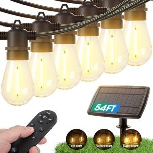 KYY 54FT(48+6) Solar String Lights Outdoor with USB Port Remote Control, LED Waterproof Solar Powered Patio Lights with Vintage Edison Bulbs, Heavy-Duty and UL Listed Porch Market Lights