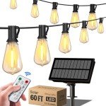 Stright 60FT Solar String Lights Outdoor Weatherproof with Remote, Solar Powered LED Edison Bulb 15 Sockets Outdoor String Lights for Outside Patio Backyard Fence Halloween Christmas Decorations