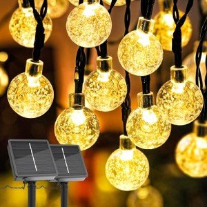 2 Pack Solar Lights Outdoor Waterproof, Total 72ft 120 LEDs Crystal Globe Lights with 8 Modes, Solar String Lights for Outside, Patio Porch Garden Yard Christmas Wedding Party Decor (Warm White)