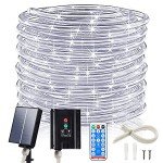 ICRGB 66FT 200LED Solar Rope Lights, Outdoor Waterproof Solar Christmas Lights with Remote, IP67 Outdoor Solar String Lights, Timing & 8 Modes, Garden Christmas Decorative for Tree Porch Pool, White
