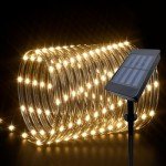 IJG Christmas Solar Rope Lights Outdoor Waterproof,66FT 200 LED 8 Modes and Timer Clear Tube Trampoline Lights, Solar and Battery Operate Double Function for Outside(Warm White)
