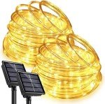 SINGCHUNGTE 2 Pack 33Ft Solar Rope Lights, LED Waterproof Solar Rope Light, Solar Rope Lights Outdoor, String Rope Lights for Patio, Pool and Christmas Tree Decorations (White Warm)