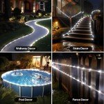 ICRGB 66FT 200LED Solar Rope Lights, Outdoor Waterproof Solar Christmas Lights with Remote, IP67 Outdoor Solar String Lights, Timing & 8 Modes, Garden Christmas Decorative for Tree Porch Pool, White