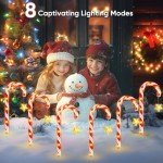 Christmas Decorations Outdoor Holiday Decor: 24 Pack Solar Christmas Candy Cane Lights Outdoor Waterproof, 144 LED Christmas Pathway Lights, 8 Flashing Modes Solar Lights for Outside Yard Xmas Decor