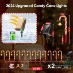 Christmas Decorations Outdoor Holiday Decor: 24 Pack Solar Christmas Candy Cane Lights Outdoor Waterproof, 144 LED Christmas Pathway Lights, 8 Flashing Modes Solar Lights for Outside Yard Xmas Decor