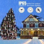 Solar Christmas Lights Outdoor Waterproof, Meteor Shower Lights Solar Powered, 16 Inches 8 Tube 288 LED Solar Icicle Tree Lights for Tree Bushes Holiday Parties Christmas Patio Decor, Pure White