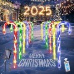 12 Pack Solar Christmas Candy Cane Lights, 8 Lighting Modes Christmas Solar Lights Outdoor with USB Memory Timer Function Solar Candy Cane Lights Outdoor Pathway for Garden Patio Yard Walkway Holiday