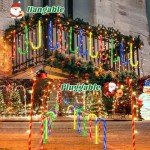 12 Pack Solar Christmas Candy Cane Lights, 8 Lighting Modes Christmas Solar Lights Outdoor with USB Memory Timer Function Solar Candy Cane Lights Outdoor Pathway for Garden Patio Yard Walkway Holiday