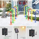 12 Pack Solar Christmas Candy Cane Lights, 8 Lighting Modes Christmas Solar Lights Outdoor with USB Memory Timer Function Solar Candy Cane Lights Outdoor Pathway for Garden Patio Yard Walkway Holiday