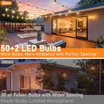 Solar Outdoor String Lights Waterproof, 100FT Solar Powered String Lights for Outside with 52 Shatterproof Bulbs, Dimmable ST38 LED Lights String, Patio Hanging Lights for Backyard Garden Party