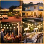 Solar Outdoor String Lights Waterproof, 100FT Solar Powered String Lights for Outside with 52 Shatterproof Bulbs, Dimmable ST38 LED Lights String, Patio Hanging Lights for Backyard Garden Party