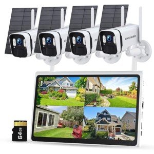 Solar Powered Wireless Security Camera System with Monitor