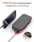 SOARAISE 25000mAh Solar Power Bank with 3 Cables