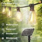 addlon 54(48+6) FT Solar String Lights Waterproof,Patio Lights Solar Powered with Remote & USB Port 15+1 LED Shatterproof Bulbs 3 Light Modes, Dimmable Solar Lights for Camping Backyard Garden