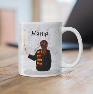 Girls Wizard Mug, Personalised Sister HP Mug, Add name , personalise Hair card, wizard birthday Mug, for daughter, for her