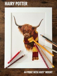 Hairy Potter (Art Print) | Highland Cow Print | Highland Cow Art | Scottish Highland Cow Home Decor Illustration | Harry Potter