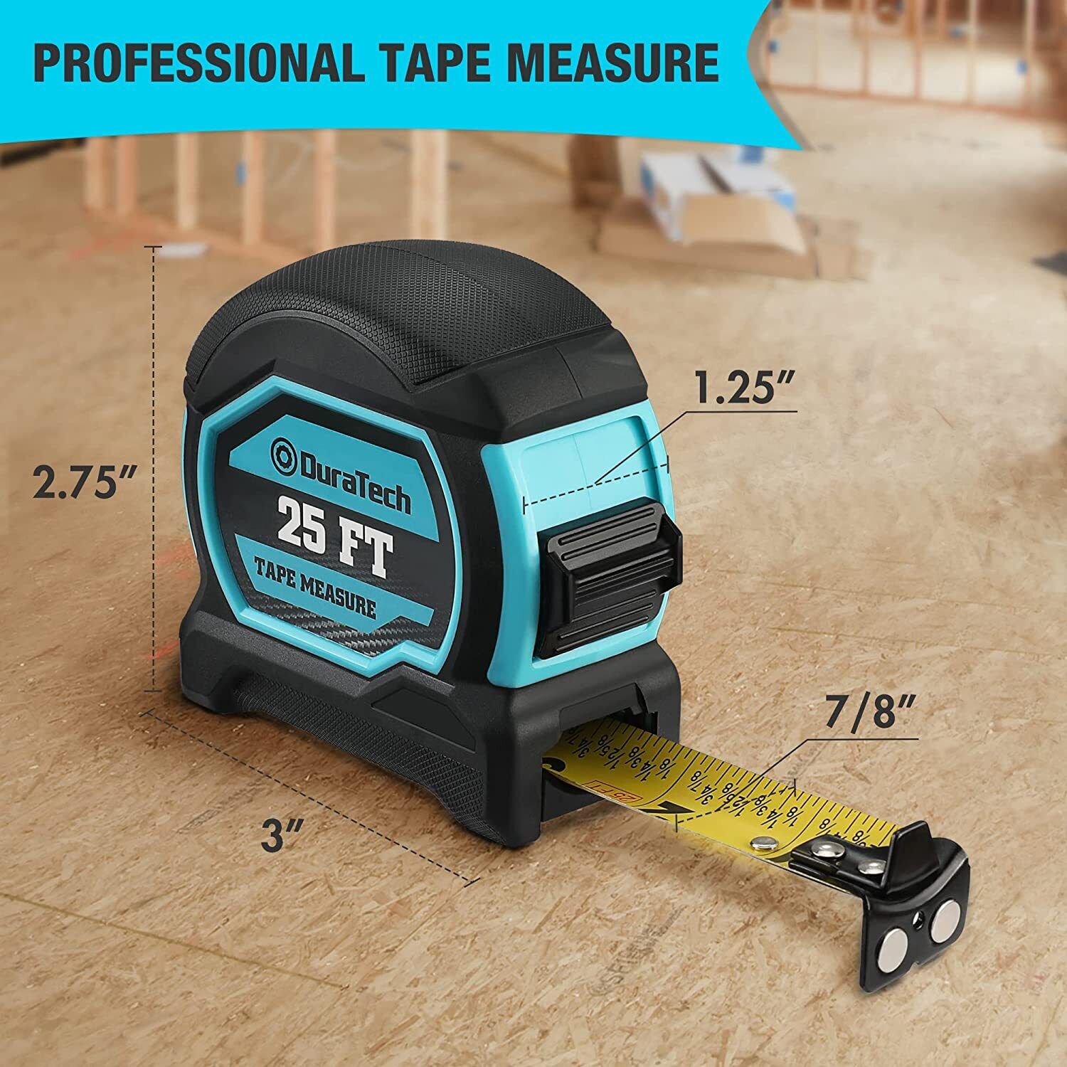 DURATECH 25FT Magnetic Tape Measure with Fractions