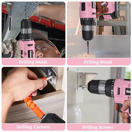 Compact Cordless Drill Set, 20V Lithium, LED Work Light, Pink