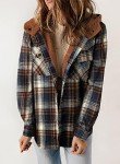 Dokotoo Hooded Shacket Jacket Women Fashion Plaid Flannel Shirts Fleece Lined Long Sleeve Button Up Jackets Sherpa Fuzzy Thick Coats Vintage 2023 Fall Warm Winter Oversized Coat Outwear Blue M