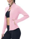 BGOWATU Women's Workout Running Jacket Lightweight Zip up Athletic Jackets Gym Yoga Tops with Zip Pockets Pink XXL