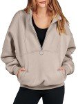 ANRABESS Women’s Half Zip Sweatshirts 2023 Fall Oversized Pullover Top Quarter Zip Fleece Long Sleeve Hoodies Winter Outfits Trendy Clothes Top 1095kafeihui-L Light Brown