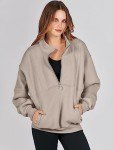 ANRABESS Women’s Half Zip Sweatshirts 2023 Fall Oversized Pullover Top Quarter Zip Fleece Long Sleeve Hoodies Winter Outfits Trendy Clothes Top 1095kafeihui-L Light Brown