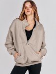 ANRABESS Women’s Half Zip Sweatshirts 2023 Fall Oversized Pullover Top Quarter Zip Fleece Long Sleeve Hoodies Winter Outfits Trendy Clothes Top 1095kafeihui-L Light Brown