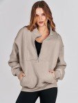 ANRABESS Women’s Half Zip Sweatshirts 2023 Fall Oversized Pullover Top Quarter Zip Fleece Long Sleeve Hoodies Winter Outfits Trendy Clothes Top 1095kafeihui-L Light Brown