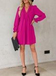 Hot Pink V-Neck Puff Sleeve Prom Dress
