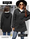 Xukk Winter Jacket for Women Sherpa Fleece Lined Hooded Coats Fashion Horn Button Thick Warm Casual Outerwear with Pockets(Black,M)
