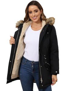Royal Matrix Women's Winter Coats Fleece Lined Parka Jacket Hooded Long Winter Warm Parka Coat with Pockets (Black Upgrade, 20)