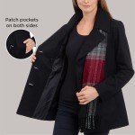 London Fog Women's Double Breasted Peacoat with Scarf, Black, L