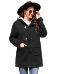 Xukk Winter Jacket for Women Sherpa Fleece Lined Hooded Coats Fashion Horn Button Thick Warm Casual Outerwear with Pockets(Black,M)