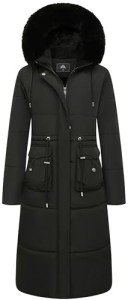 MOERDENG Women's Long Winter Puffer Coat Waterproof Warm Maxi Down Jacket Faux Fur Removable Hood Parka